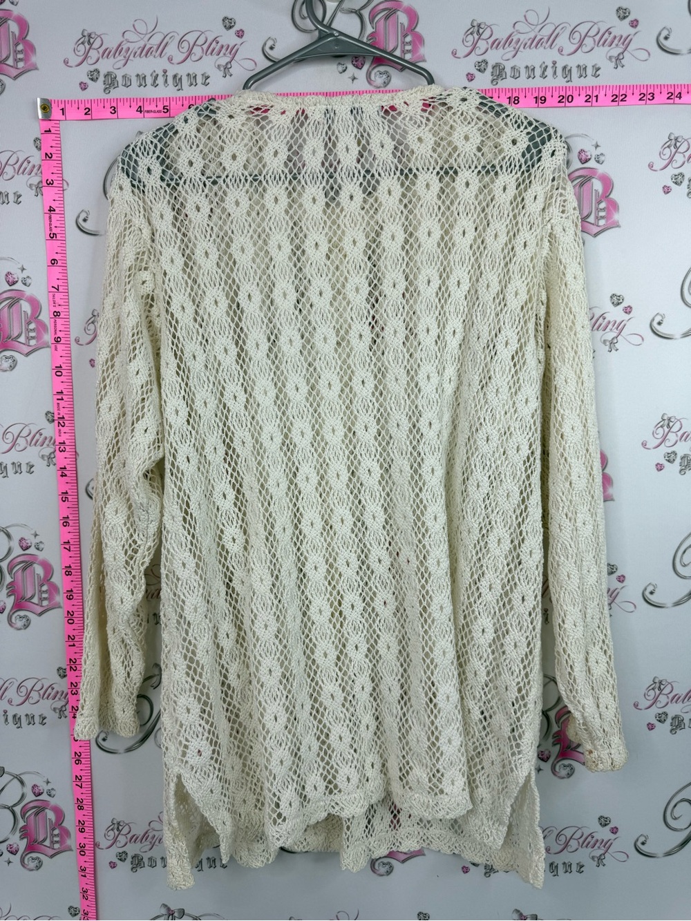 Attitude cardigan vintage white Cream Crochet Button-Front Cardigan knit - Picture 2 of 13